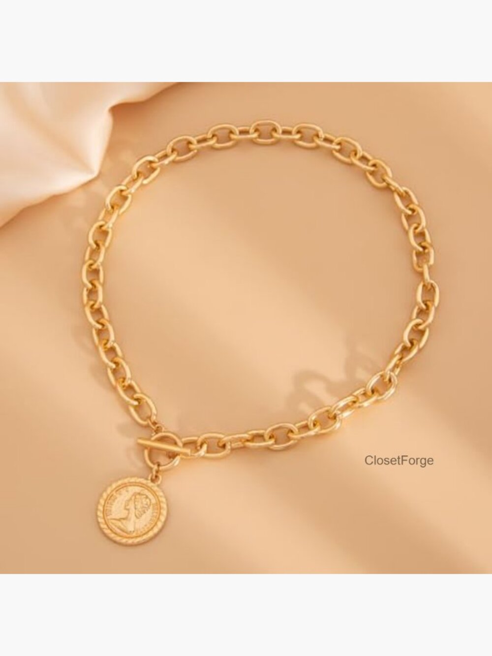 Chunky Paperclip Chain Pendant Necklace - Layered Gold OT Clasp - Picture 6 of 7